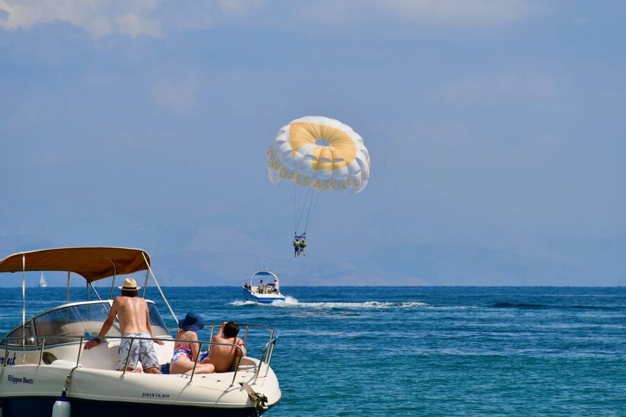 Corfu: Parasailing Adventure Near Corfu Town - From Dassia Ski Club to the water: how the day flows