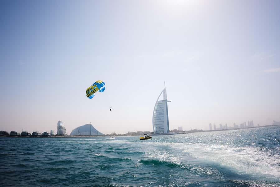 Dubai: Burj Al Arab Parasailing, Ice Cream, Pics, and Videos - The Boat Ride to the Best Spot Near Burj Al Arab
