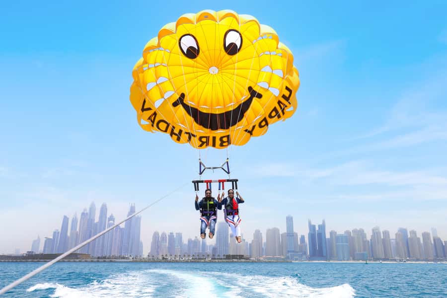 Dubai: Parasailing with Happy birthday Parachute JBR & Palm - Entering Dubai Harbour: where the experience starts