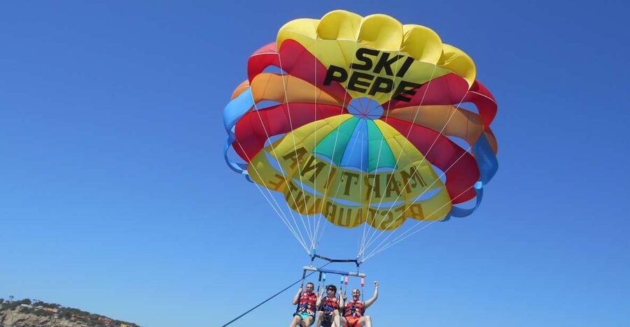 Santa Eulària des Riu: Parasailing Boat Cruise with Drinks - The parasailing flight: northern Ibiza coves, Tagomago, and real time in the air